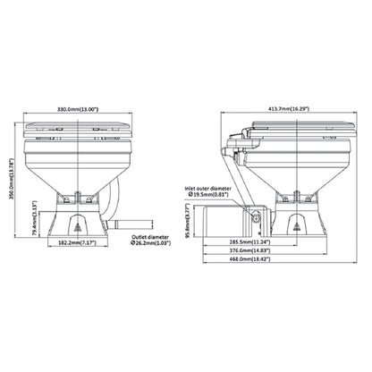 WC elettrico per Barca Camper Compact - In porcellana,  12 Volt con interuttore 