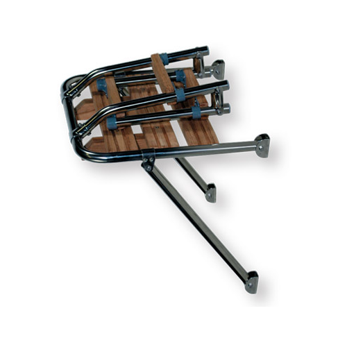 Plancetta per poppa barca, tubo inox da 25 mm, legno marino, con scaletta, mini