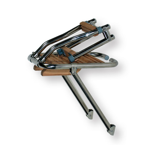 Plancetta per poppa barca, tubo inox da 25 mm, legno marino, con scaletta