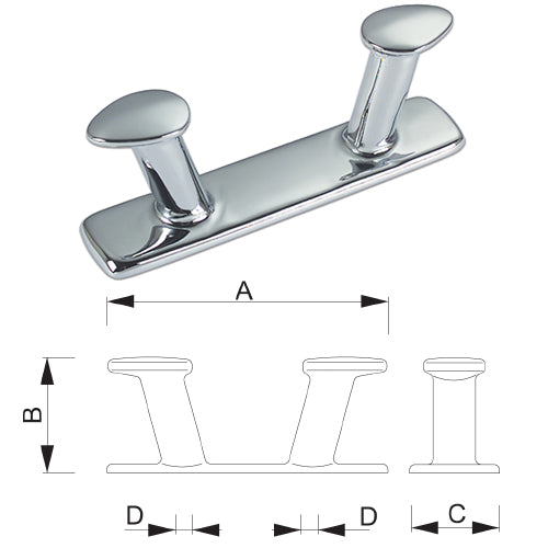 Bitta inclinata in ottone per barca (lucido o cromato) - 100 115 145 200 mm