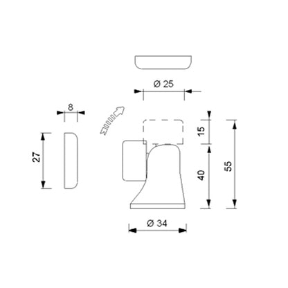 Fermaporta magnetico in ottone orientabile completo di piastrina 34x55