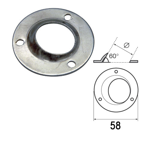 Base per tubo corrimano pulpito barca a saldare da 25 mm, inclinazione 60°