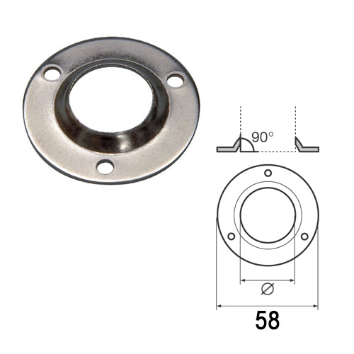 Base per tubo corrimano pulpito barca a saldare da 25 mm, inclinazione 90°