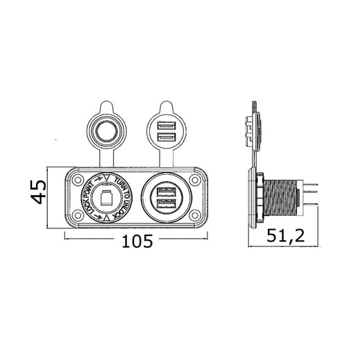 Pannello Presa corrente Accendino (con/senza  USB) - Impermeabile omologata