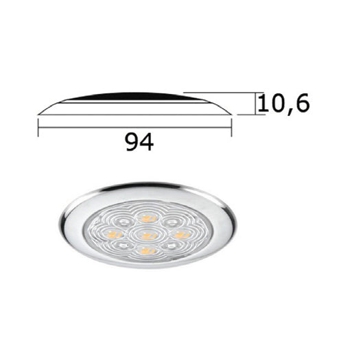 Plafoniera a LED per Barca e Camper, 12 Volt, 5/9 LED, bianca, Inox Lucido
