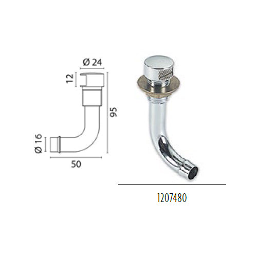 Sfiato per Serbatoio da Ø 16 mm, curva 90° a filo, in ottone cromato per barca