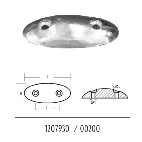 Anodo per Flaps Ovale 85/93/112/117/145, per poppa barca, a goccia in zinco 