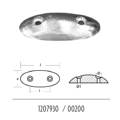 Anodo per Flaps Ovale 85/93/112/117/145, per poppa barca, a goccia in zinco 