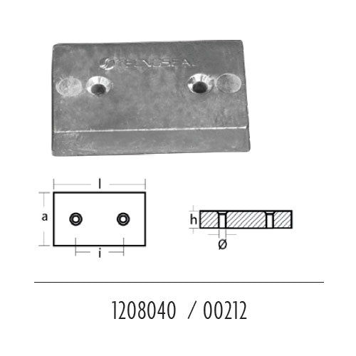 Anodo per Flaps rettangolare 110x67, per poppa barca, in zinco 