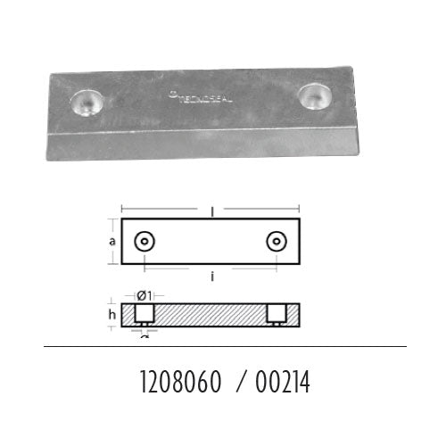 Anodo per Flaps Riva 217x60, per poppa barca, in zinco 