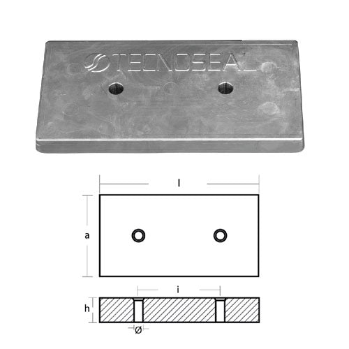 Anodo piastra per Caldaia in zinco, per Barca - Rettangolare 300 x 150 mm