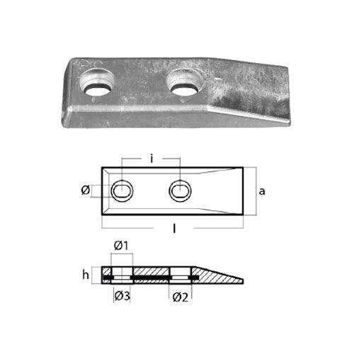 Anodo Piastra 210X70X25X80 per barca in zinco