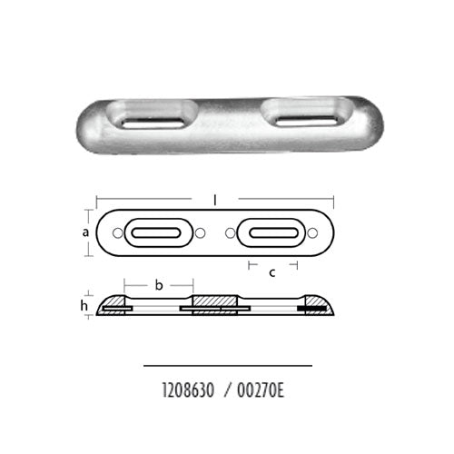 Anodo Piastra in zinco per Fairline GDF, 320x65 Asolata per Barca, scafo, poppa