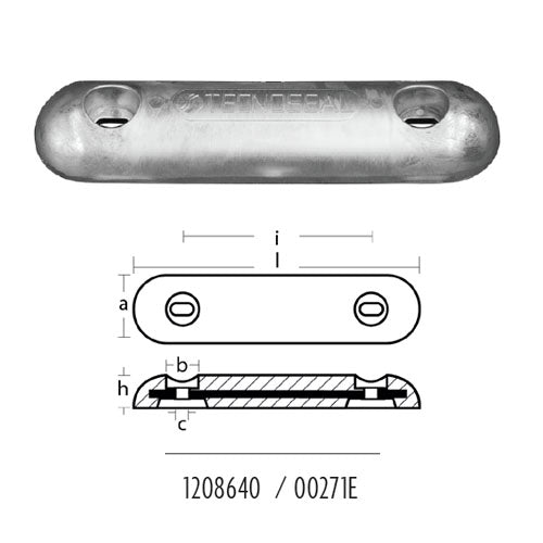 Anodo Piastra in zinco per Fairline GDF, 310x75 Asolata per Barca, scafo, poppa