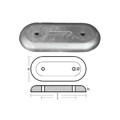 Anodo Piastra Ovale Senza Inserto Kg. 4.550 per barca in zinco