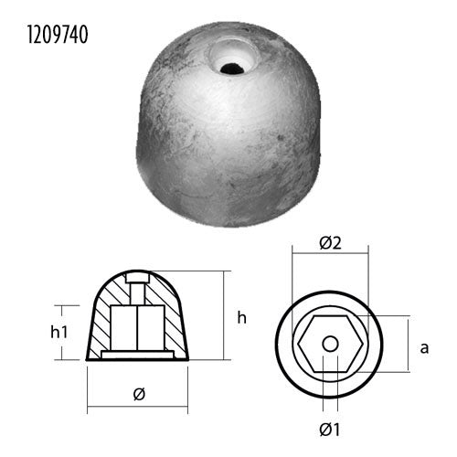 Anodo Ricambio per Elica di manovra Sleipner Sidepower - Ricambio Anodo ø mm 49