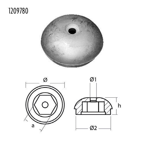 Anodo Ricambio per Elica di manovra Sleipner Sidepower - Ricambio Anodo ø mm 45