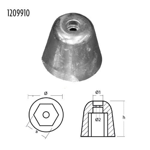 Anodo Ogiva Conica per Elica di manovra Vetus - Ricambio Anodo Vetus Ø53 mm