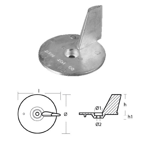 Anodo Pinna Honda per 25 40 50 cv Hp - Ricambio Pinna Fuoribordo Honda