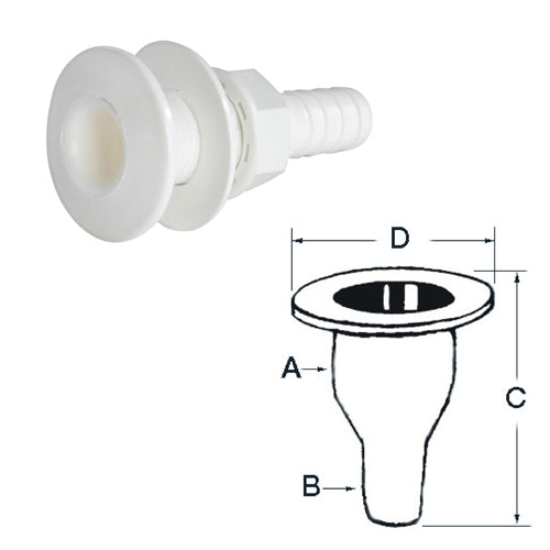 Scarico a mare per barca in plastica bianca da 3/4" pollice