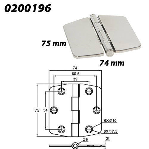 Cerniera Inox C/Perno 74X75 Accessori Nautici Klovoo