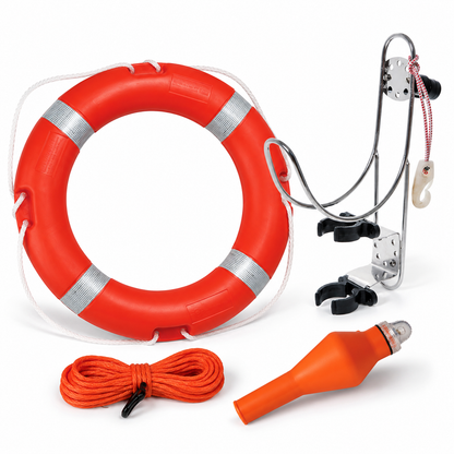 Salvagente Anulare e Supporto Inox per Barca con Cima + Boetta SOLAS/MED