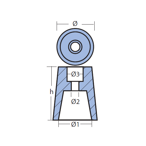 Ogiva conica ricambio per asse 22-25/30/40/45/50/55/60/100/110, anodo per asse