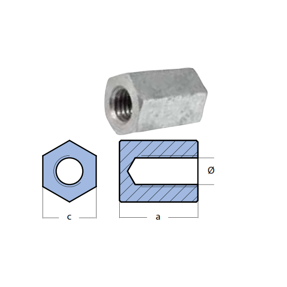 Anodo Torqueedo Tappo esagonale in Alluminio serie 401-801 