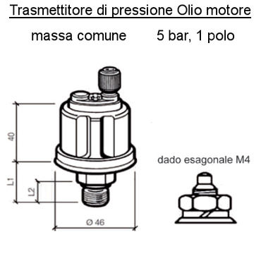 Sensore Pressione Olio Motore Barca Range 5 bar, M18 x 1.5, L1 20.5 mm, L2 12mm