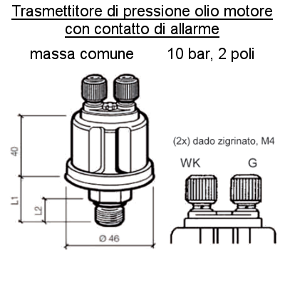 Sensore Pressione Olio Motore Barca Sensore 10 bar-2 poli (1) all, con Allarme