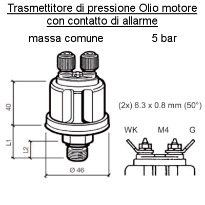 Sensore Pressione Olio Motore Barca 5 bar - 2 poli (2) all con contatto Allarme