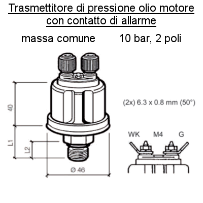 Sensore Pressione Olio Motore Barca Sensore 10 bar-2 poli (2) all, con Allarme