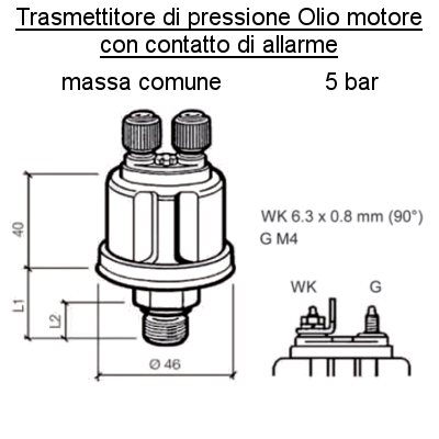 Sensore Pressione Olio Motore Barca 5 bar - 2 poli (4) all con contatto Allarme