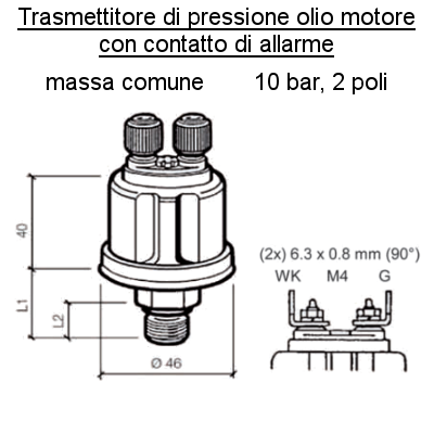 Sensore Pressione Olio Motore Barca Sensore 10 bar-2 poli (5) all, con Allarme