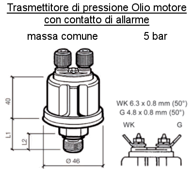 Sensore Pressione Olio Motore Barca 5 bar - 2 poli (3) all con contatto Allarme