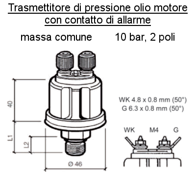 Sensore Pressione Olio Motore Barca Sensore 10 bar-2 poli (3) all, con Allarme