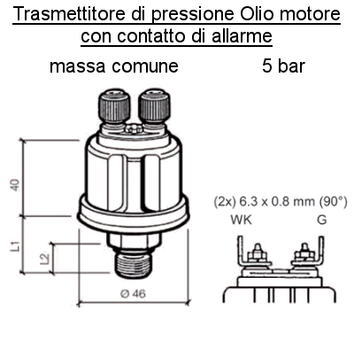 Sensore Pressione Olio Motore Barca 5 bar - 2 poli (5) all con contatto Allarme