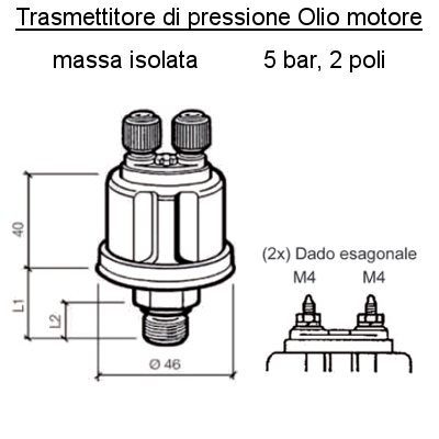 Sensore Pressione Olio Motore Barca  5 Bar, M 14/18, 3 poli