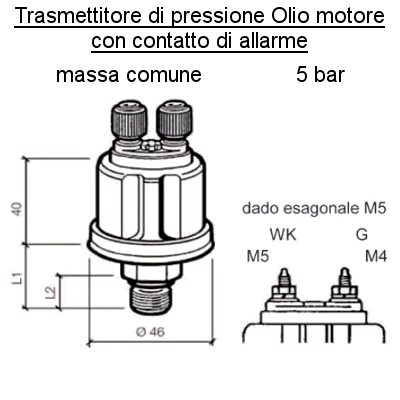 Sensore Pressione Olio Motore Barca 5 bar - 2 poli (6) all con contatto Allarme