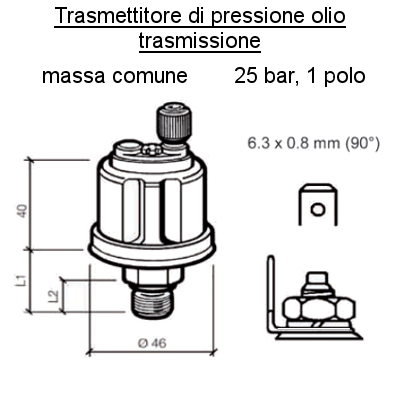 Sensore Pressione olio trasmissione, 25 bar-1 polo (2), per Barca