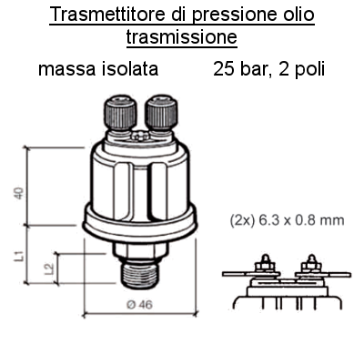 Sensore Pressione olio trasmissione, Sensore 25 bar-2 poli (2) iso, per Barca