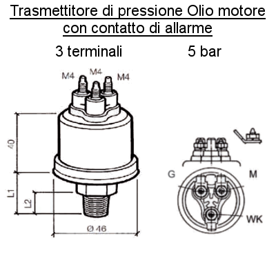 Sensore Pressione Olio Motore Barca 5 bar - 3 poli (1) all con contatto Allarme
