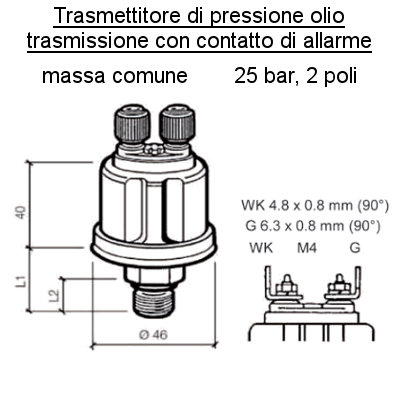 Sensore Pressione olio trasmissione con allarme 1/8 -27 Nptf-Bar:25-Bar