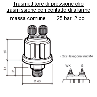 Sensore Pressione Olio Trasmissione (25 Bar)  M18 X 1.5, per barca