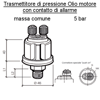 Sensore Pressione Olio Motore Barca 5 bar - 2 poli (7) all con contatto Allarme