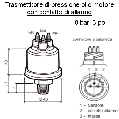 Sensore Pressione Olio Motore Barca Sensore 10 bar-3 poli (3) all, con Allarme