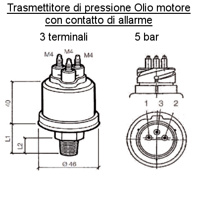 Sensore Pressione Olio Motore Barca 5 bar - 3 poli (2) all con contatto Allarme