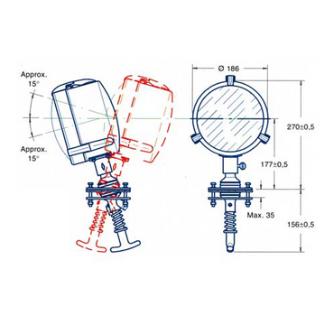 Faro professionale DHR 12 o 24v D180, In acciaio e ottone Stagno Con Bulbo