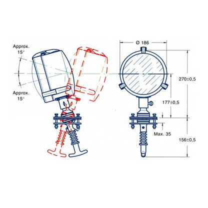 Faro professionale DHR 12 o 24v D180, In acciaio e ottone Stagno Con Bulbo