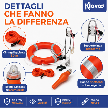 Salvagente Anulare e Supporto Inox per Barca con Cima + Boetta SOLAS/MED